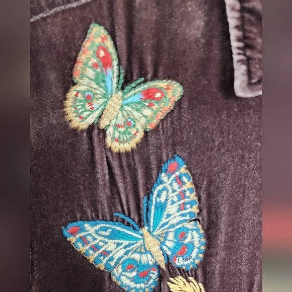 Johnny Was Velvet Kimono Sleeve Brown Luciana Butterfly Shirt Women's Size XS - Picture 10 of 12